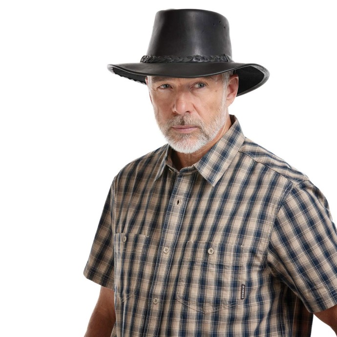 bushman pánský kožený klobouk černý